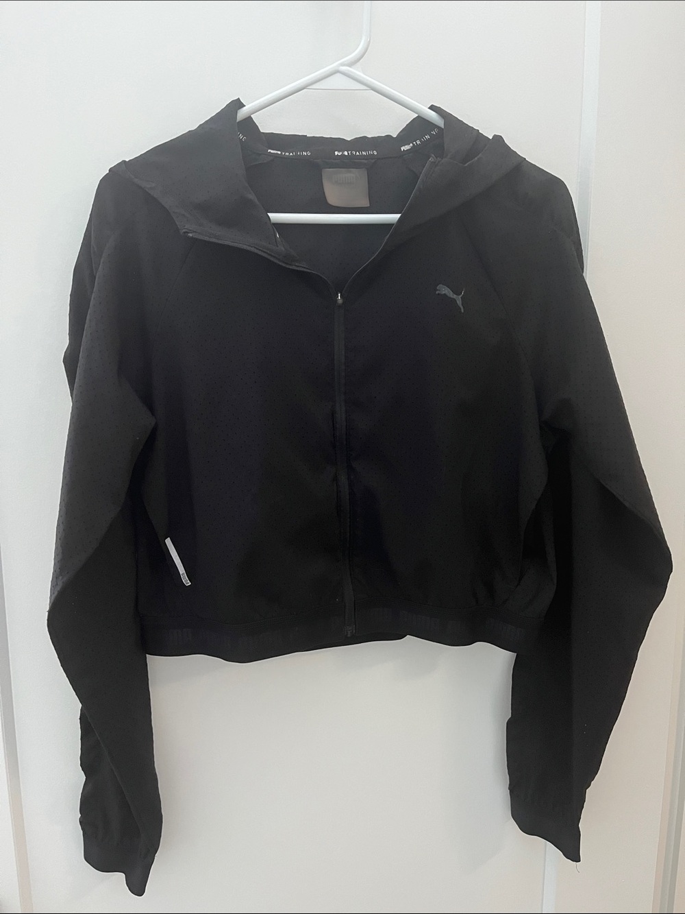 Puma Black Hooded Perforated Cropped Zip-Up Jacket